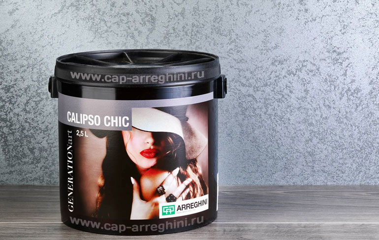 Фото банки с декоративной краской Calipso Chic Cap-Arreghini с эффектом песка.